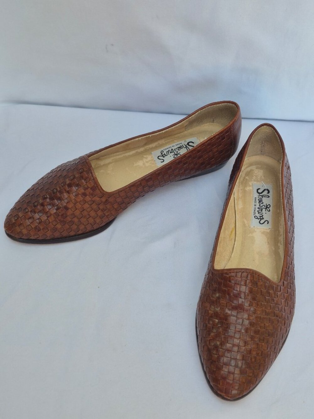 Vintage SHOESTRINGS Woven Leather Loafers Flats Brown Made in Brazil Women 7M